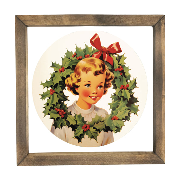 Vintage Girl with Wreath <br>Framed Print