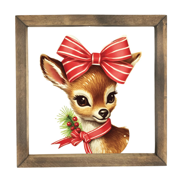 Vintage Deer with Bow <br>Framed Print