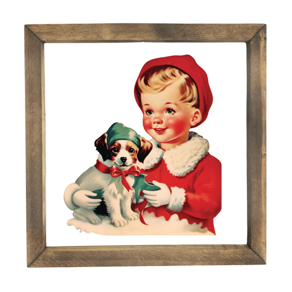 Vintage Christmas Puppy <br>Framed Print