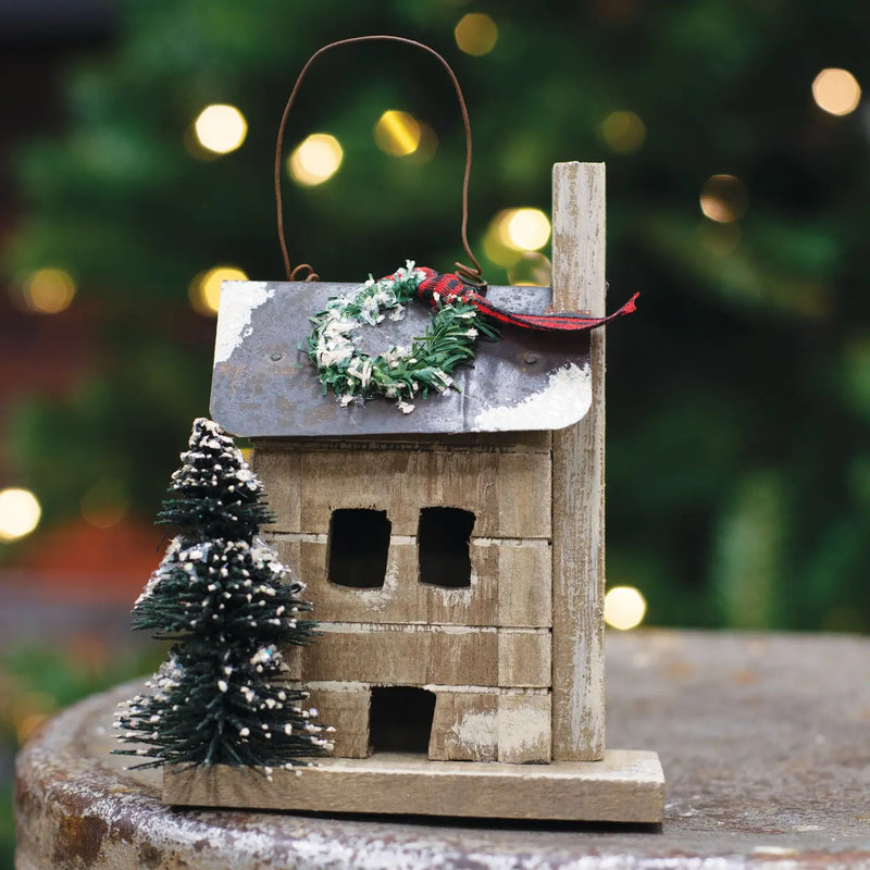 Primitive Town Snowy Cabin Ornament