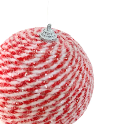 Frosted Peppermint Twine Ball Ornament