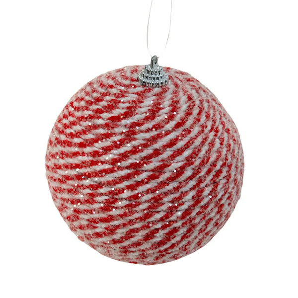 Frosted Peppermint Twine Ball Ornament