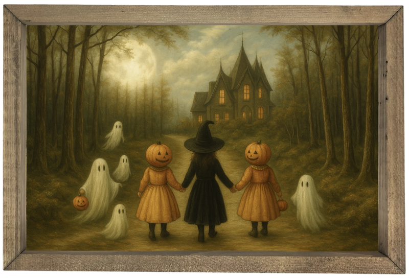 Witch and Pumpkins Trick or Treating