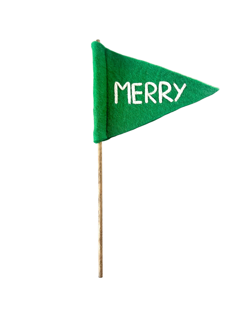 Christmas Green Merry Felt Flag
