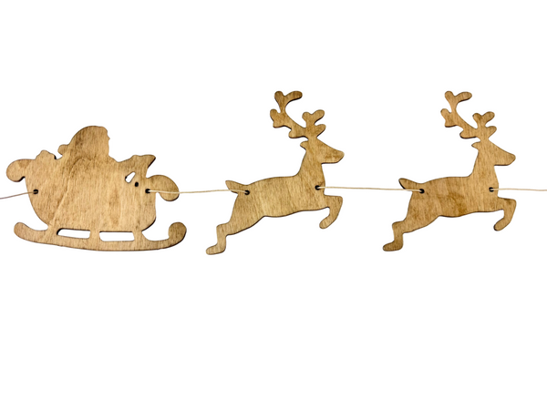 Santa's Sleigh and Reindeer Wood Garland
