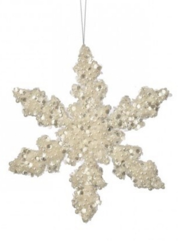 Iced Sequin Pearl Snowflake Ornament