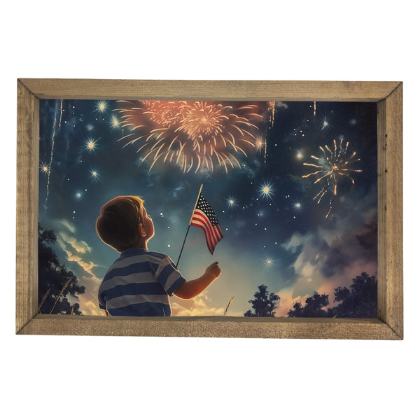 Boy Watching Fireworks <br>Framed Art
