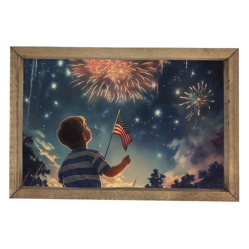Boy Watching Fireworks <br>Framed Art
