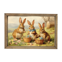 Three Bunnies with Flowers <br>Framed Art