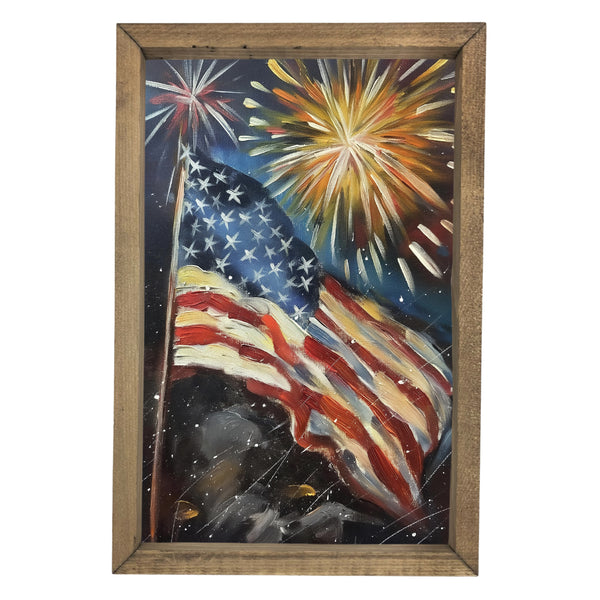 Flag with Fireworks <br>Framed Art
