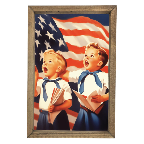 Kids Singing with Flag <br>Framed Art