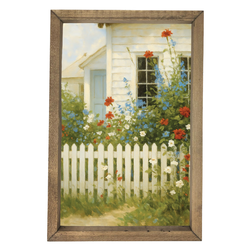 Picket Fence with Flowers <br>Framed Art