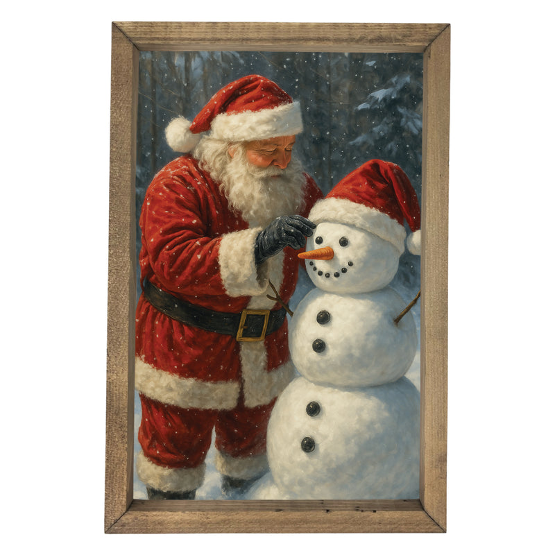 Santa Building Snowman <br>Framed Art