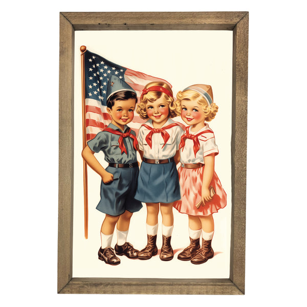 Vintage Kids with Flag <br>Framed Art