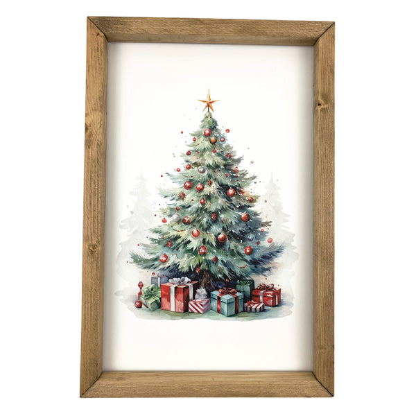 Watercolor Tree with Star Topper <br>Framed Print