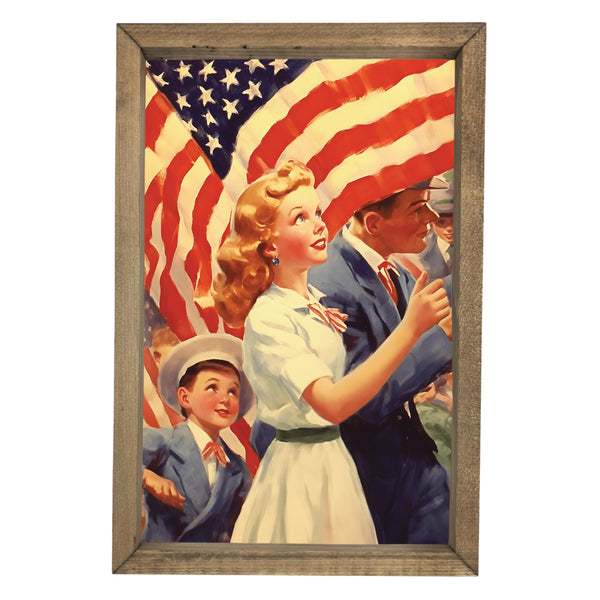 Vintage Woman with Flag <br>Framed Art